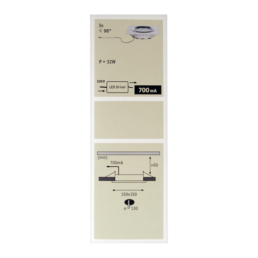 Paulmann 92695 - KOMPLEKT 3x LED/8W Hämardatav süvistatav valgusti DICE 230V