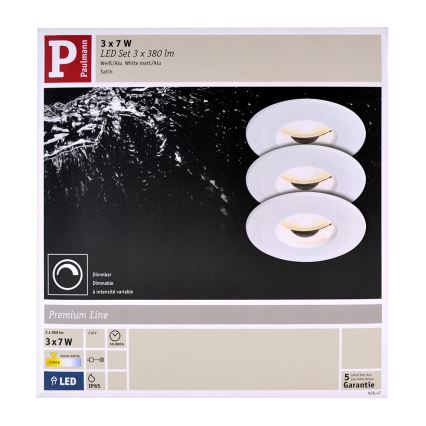 Paulmann 92847- KOMPLEKT 3xLED/7W IP65 Hämardatav süvistatav valgusti COIN 230V