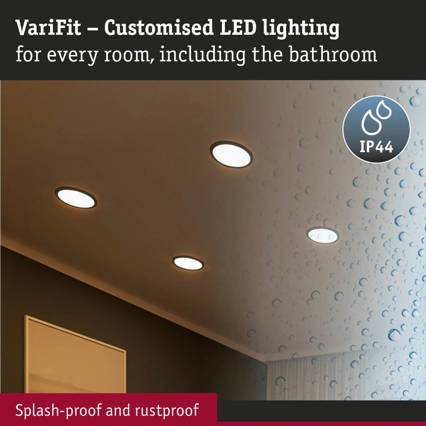 Paulmann 93102 - LED/16W IP44 AREO vannitoa süvistatav laevalgusti 230V 2000/3000/4000K Ø 23 cm must
