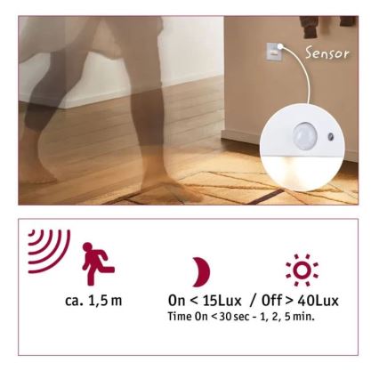 Paulmann 93133 - LED/1,2W Trepivalgusti anduriga EDGE 230V valge