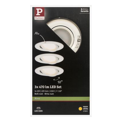 Paulmann 93449 - KOMPLEKT 3xLED/6,5W IP23 Süvistatav vannitoavalgusti NOVA 230V