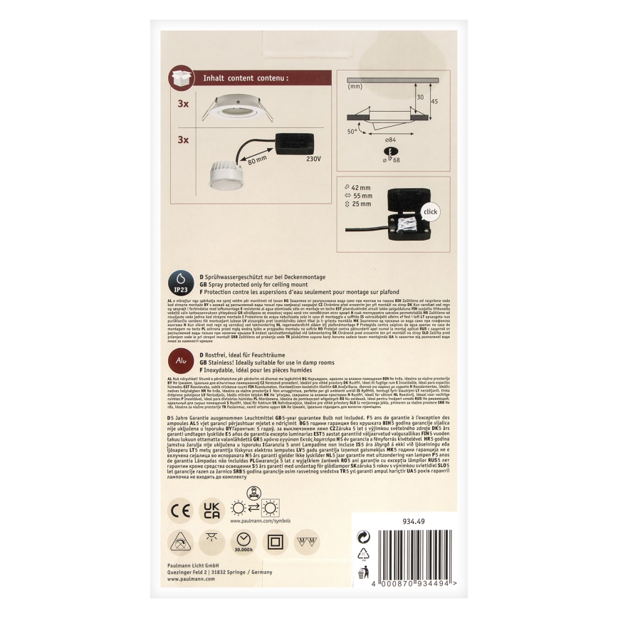 Paulmann 93449 - KOMPLEKT 3xLED/6,5W IP23 Süvistatav vannitoavalgusti NOVA 230V
