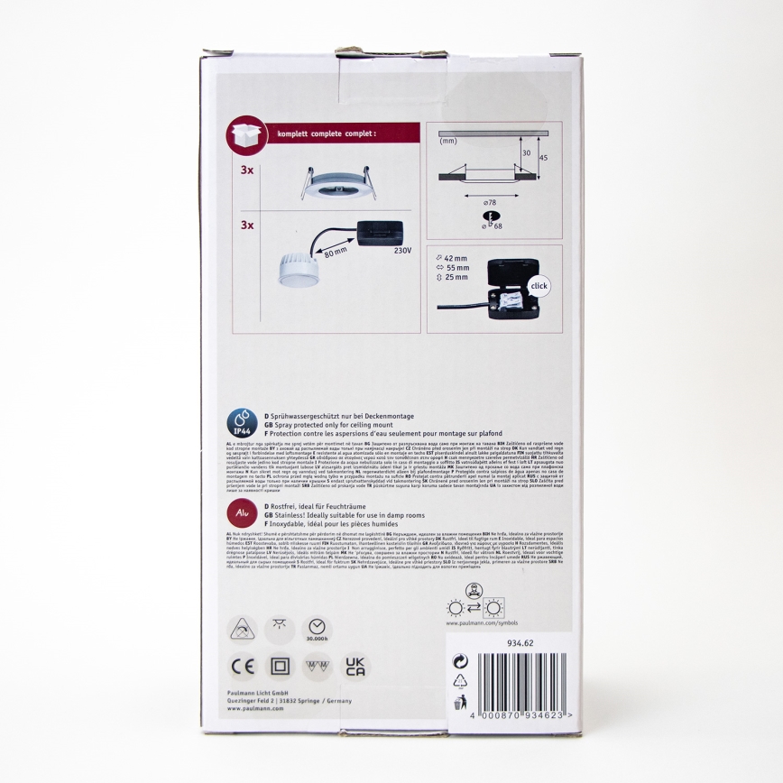Paulmann 93462 - KOMPLEKT 3xLED/6W IP44 Süvistatav vannitoavalgusti NOVA 230V