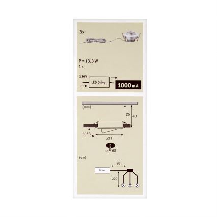 Paulmann 93579 - KOMPLEKT 3xLED/3,8W Süvistatav laevalgusti PREMIUM LINE 230V