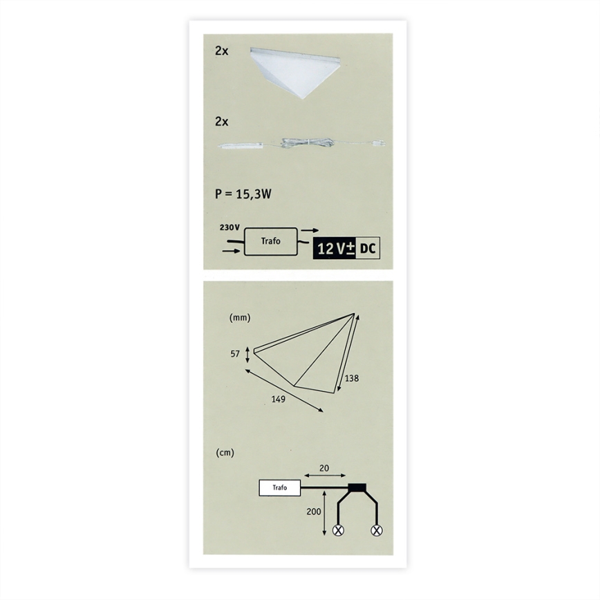 Paulmann 93584 - KOMPLEKT 2xLED/6,2W IP44 Mööblivalgustus KITE 230V
