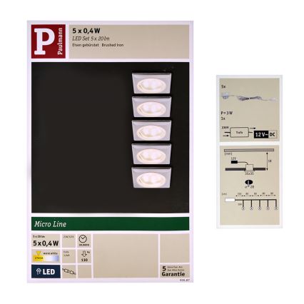 Paulmann 93587 - KOMPLEKT 5xLED/0,4W Süvistatav valgusti 12V/230V 2700K