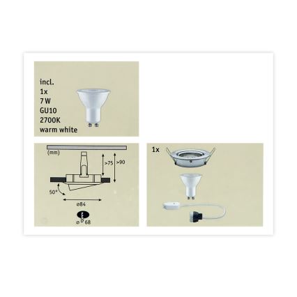 Paulmann 93603 - LED-GU10/7W IP23 Hämardatav vannitoa süvistatav valgusti NOVA 230V