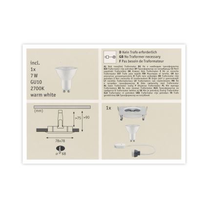 Paulmann 93611 - LED-GU10/7W IP44 Hämardatav süvistatav vannitoavalgusti NOVA 230V