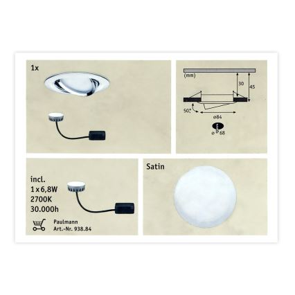 Paulmann 93867 - LED/6,8W IP23 Vannitoa süvistatav laevalgusti COIN 230V