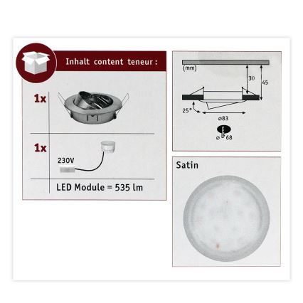 Paulmann 93979 - LED/6,8W IP23 Süvistatav vannitoavalgusti COIN 230V