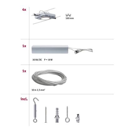 Paulmann 94107 - KOMPLEKT 4xLED/4,3W Täielik MAC-kaablisüsteem 230V mattkroom