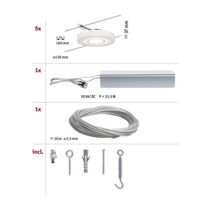 Paulmann 94109 - KOMPLEKT 5xLED/4,3W Kohtvalgusti nöörisüsteemile MAC 230V
