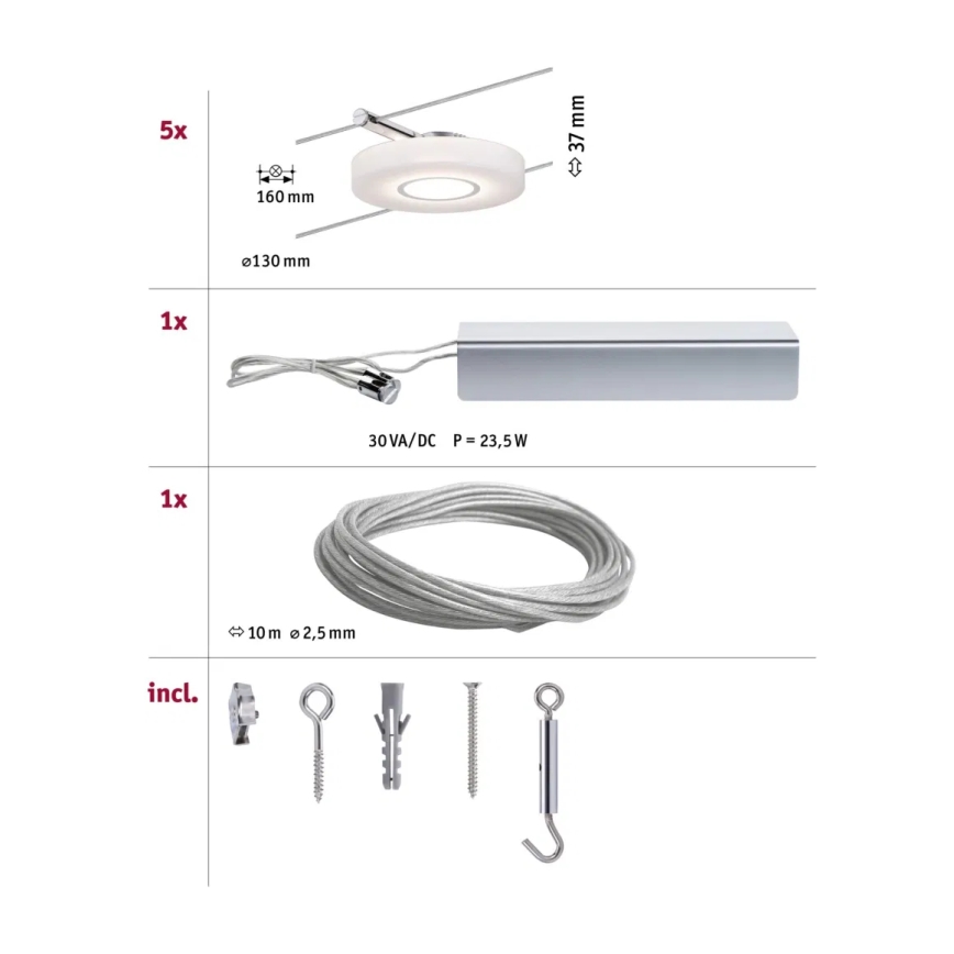 Paulmann 94109 - Komplekt 5xLED/4,3W Täielik kaablisüsteem MAC 230V valge