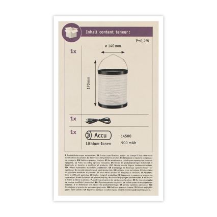 Paulmann 94169 - LED/0,2W IP44 Dekoratiivne välivalgusti MOBILE 3,7V 900 mAh