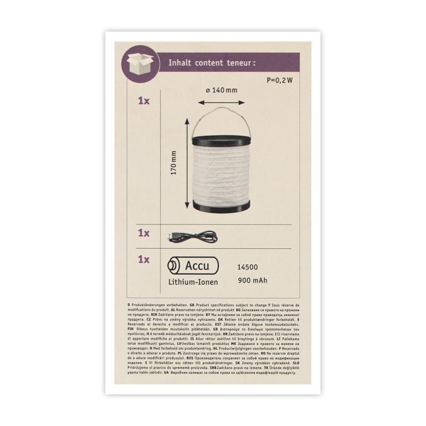 Paulmann 94169 - LED/0,2W IP44 Dekoratiivne välivalgusti MOBILE 3,7V 900 mAh