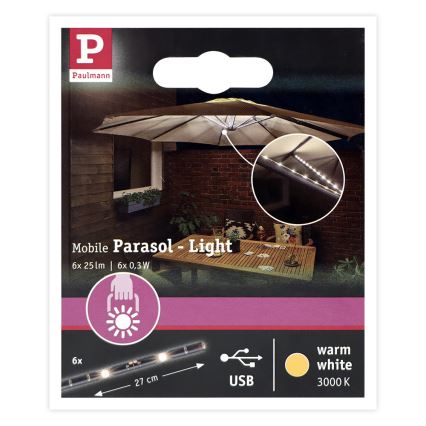 Paulmann 94219 - LED/1,8W Päikesevarju valgustus 5V/USB 2,02 m