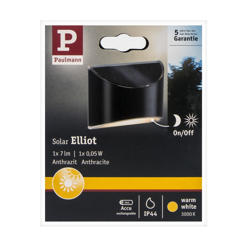 Paulmann 94233 - LED/0,05W IP44 Päikesepaneeliga seinavalgusti ELLIOT 1,2V 400 mAh