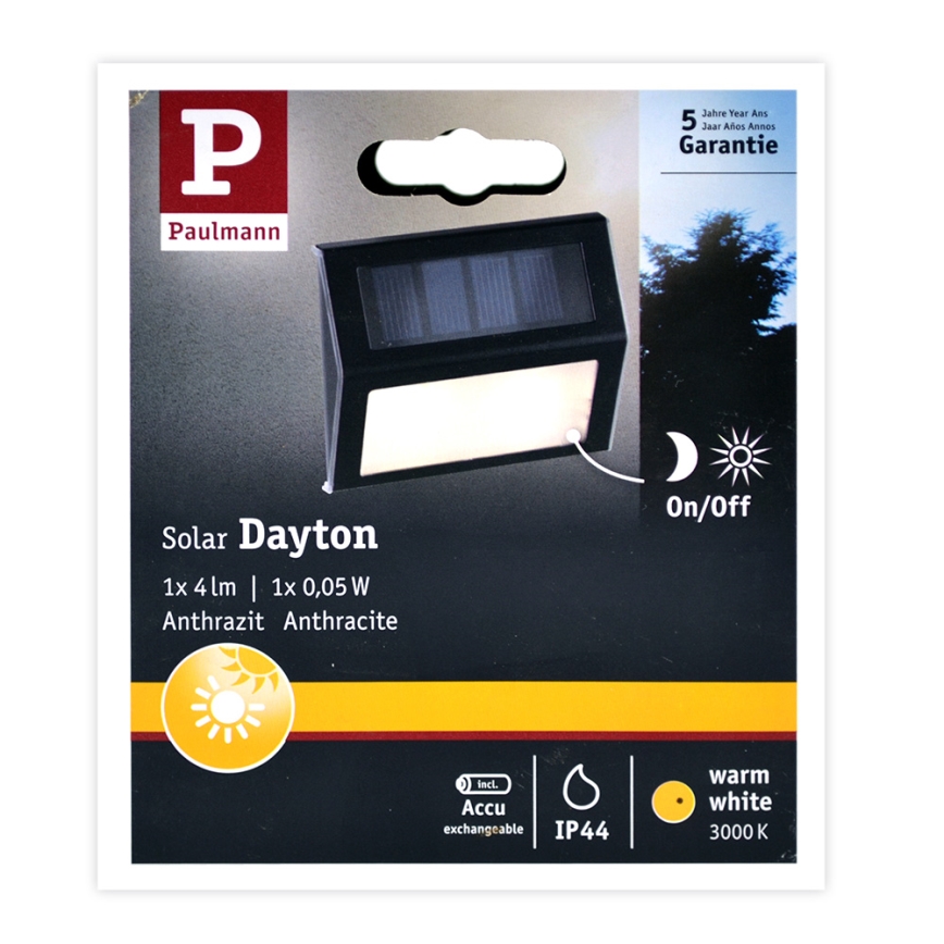 Paulmann 94234 - LED/0,05W IP44 Väli päikesepaneeliga valgusti anduriga DAYTON 1,2V 400 mAh