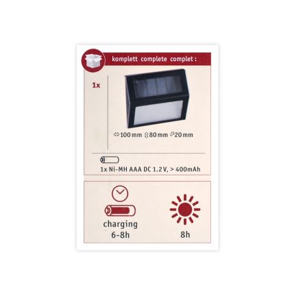 Paulmann 94234 - LED/0,05W IP44 Väli päikesepaneeliga valgusti anduriga DAYTON 1,2V 400 mAh