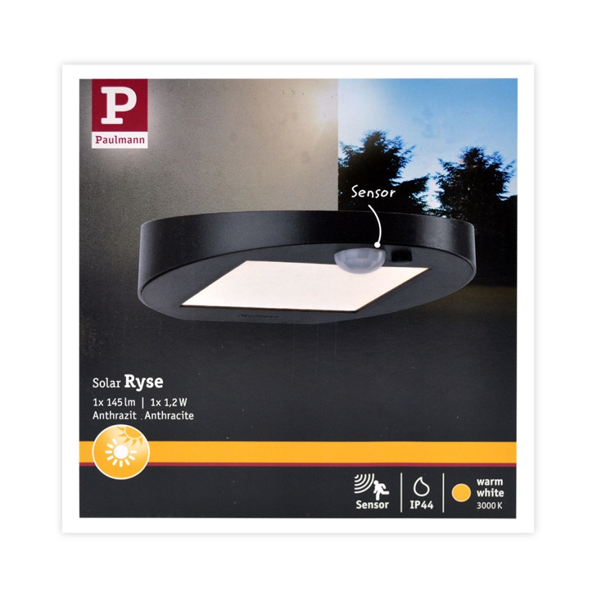 Paulmann 94246 - LED/1,2W IP44 Väli päikesepaneeliga valgusti anduriga RYSE 3,7V 1800 mAh