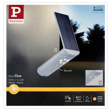 Paulmann 94261 - LED/1,2W IP44 Päikesepaneeliga valgusti anduriga ILIAS 3,7V