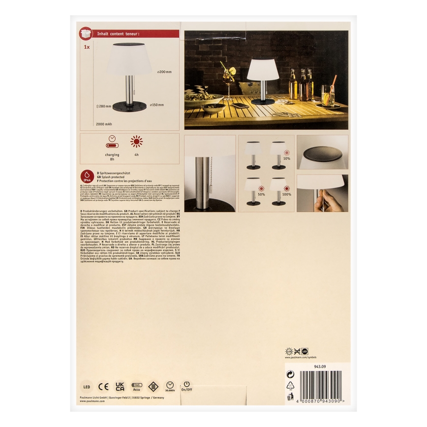 Paulmann 94309 - LED/0,8W IP44 Hämardatav päikesepaneeliga lamp LILLESOL 3,7V 2000 mAh