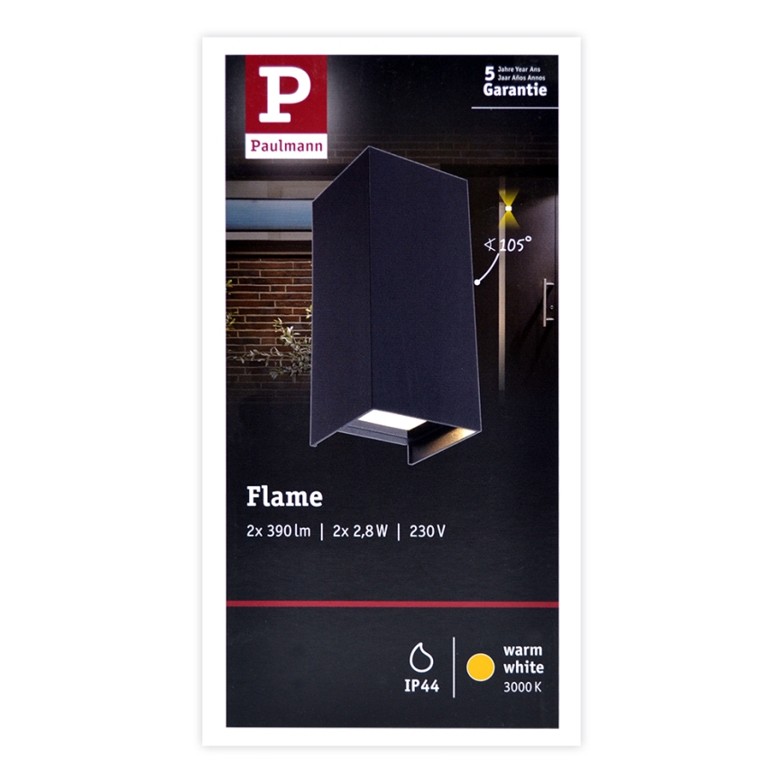 Paulmann 94326 - 2xLED/2,8W IP44 Väli seinavalgusti FLAME 230V