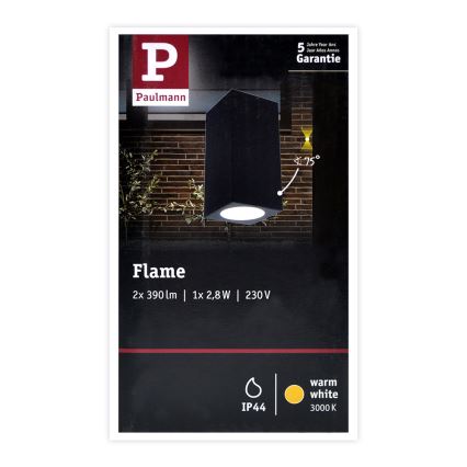 Paulmann 94328 - 2xLED/2,8W IP44 Väli seinavalgusti FLAME 230V antratsiit