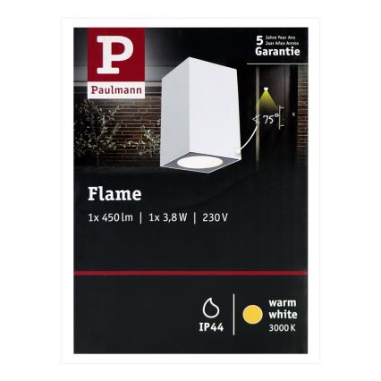 Paulmann 94329 - LED/3,8W IP44 Väli seinavalgusti FLAME 230V valge