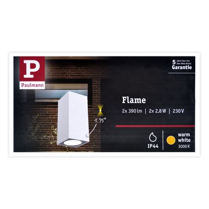 Paulmann 94330 - 2xLED/2,8W IP44 Väli seinavalgusti FLAME 230V valge