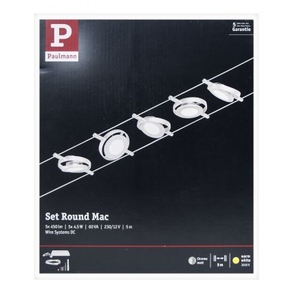 Paulmann 94414 - KOMPLEKT 5xLED/4,5W Kohtvalgusti nöörisüsteemile ROUNDMAC 230V läikiv kroom