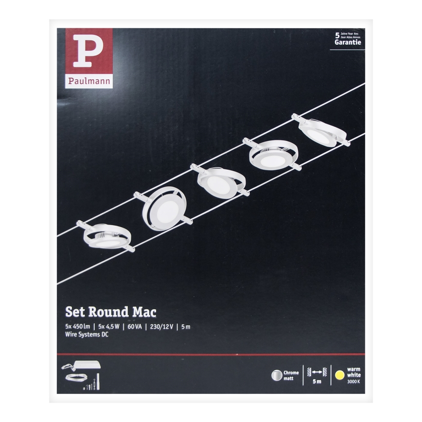 Paulmann 94414 - KOMPLEKT 5xLED/4,5W Kohtvalgusti nöörisüsteemile ROUNDMAC 230V läikiv kroom