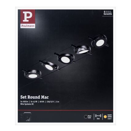 Paulmann 94418 - Komplekt 5xLED/4,5W Täielik ROUNDMAC juhtmevalgustussüsteem 230V must