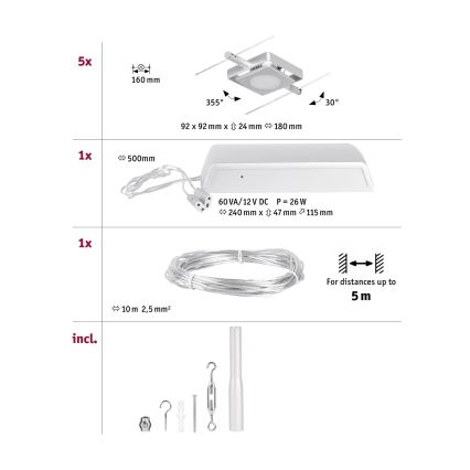 Paulmann 94420 - KOMPLEKT 5xLED/4,5W Kohtvalgusti nöörisüsteemile MAC 230V matt kroom