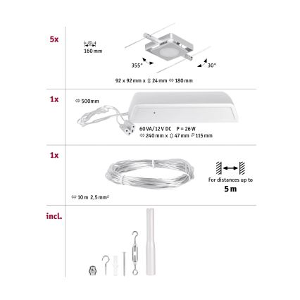Paulmann 94420 - Komplekt 5xLED/4,5W Täielik MAC 230V kaablisüsteem mattkroom