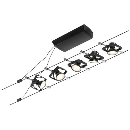 Paulmann 94434 - KOMPLEKT 5xGU5,3/10W Kohtvalgusti nöörisüsteemile MAC 230V must