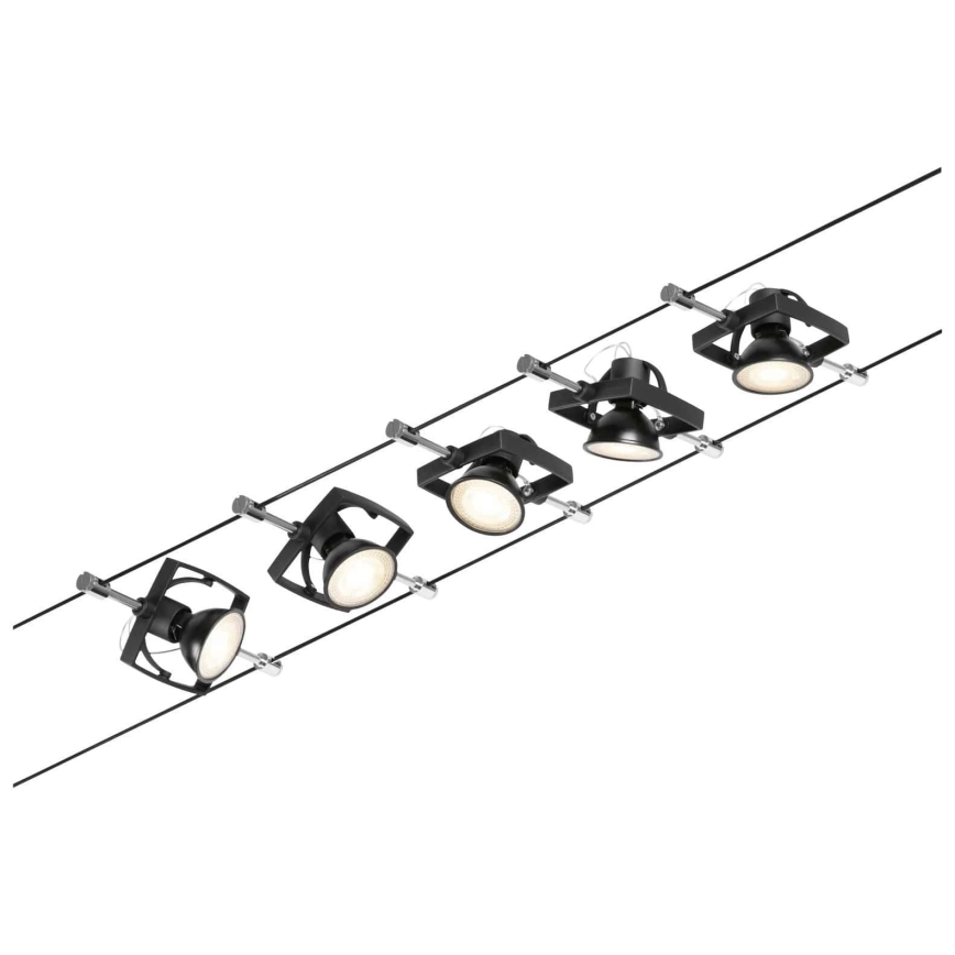 Paulmann 94434 - KOMPLEKT 5xGU5,3/10W Kohtvalgusti nöörisüsteemile MAC 230V must