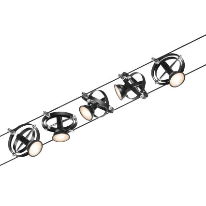 Paulmann 94440 - KOMPLEKT 5xGU5,3/10W Kohtvalgusti nöörisüsteemile CARDAN 230V must