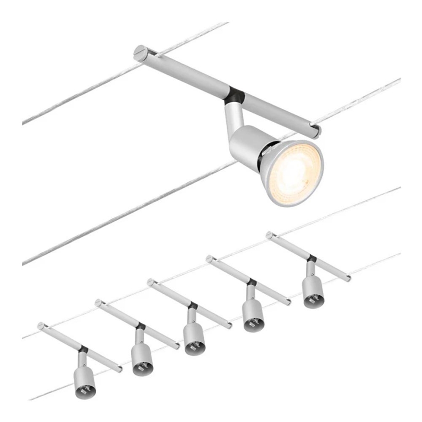 Paulmann 94442 - KOMPLEKT 5xGU5,3/10W Kohtvalgusti nöörisüsteemile SALT 230V matt kroom