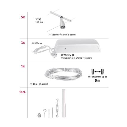 Paulmann 94442 - komplekt 5× GU5.3/10W, täielik SALT traadisüsteem, 230V, mattkroom