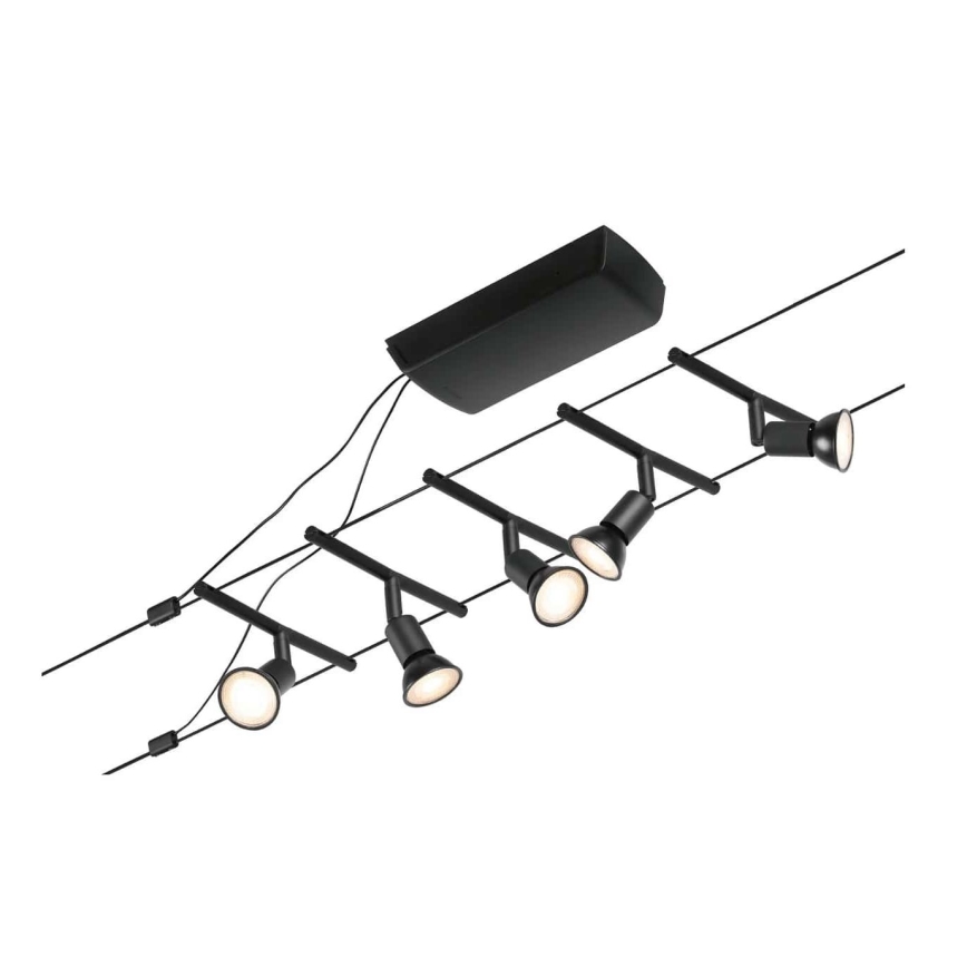 Paulmann 94446 - KOMPLEKT 5xGU5,3/10W Kohtvalgusti nöörisüsteemile SALT 230V must