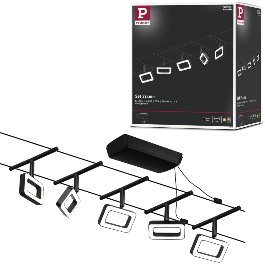 Paulmann 94485 - Komplekt 5xLED/4,8W Täiskomplektne kaablivalgustussüsteem FRAME 230V must
