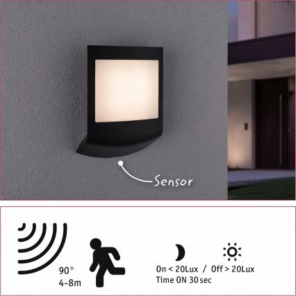 Paulmann 94513 - RGBW LED/8,2W IP44 Hämardatav välisseinavalgusti liikumis- ja hämarussensoriga PADEA 230V antratsiit