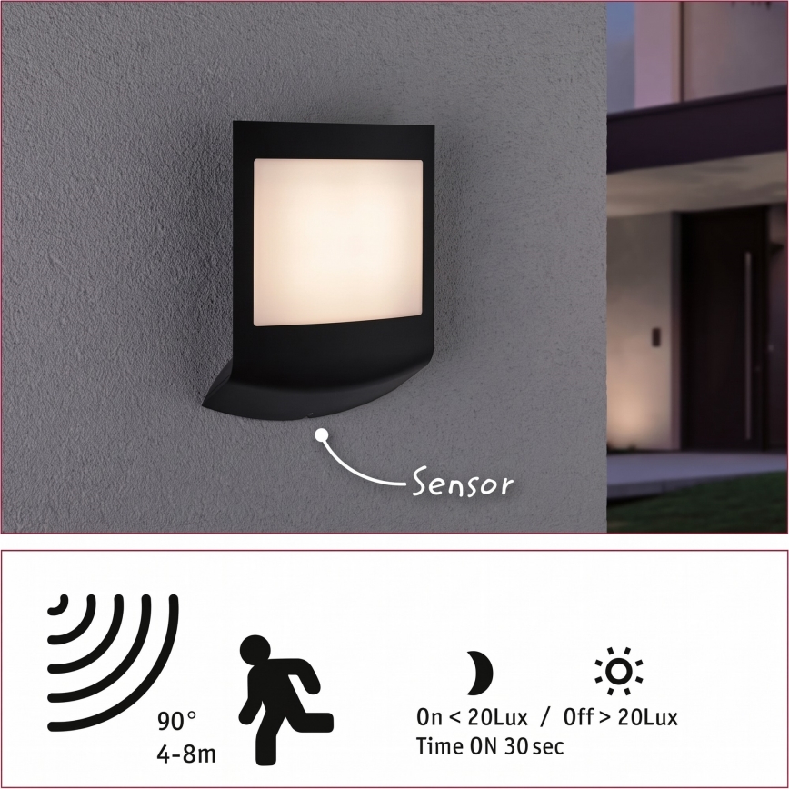 Paulmann 94513 - RGBW LED/8,2W IP44 Hämardatav välisseinavalgusti liikumis- ja hämarussensoriga PADEA 230V antratsiit