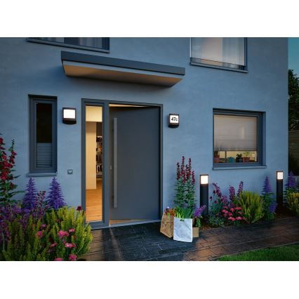 Paulmann 94515 - LED/8,5W IP44 Hämardatav majanumbri valgusti liikumis- ja hämarussensoriga PADEA 230V antratsiit