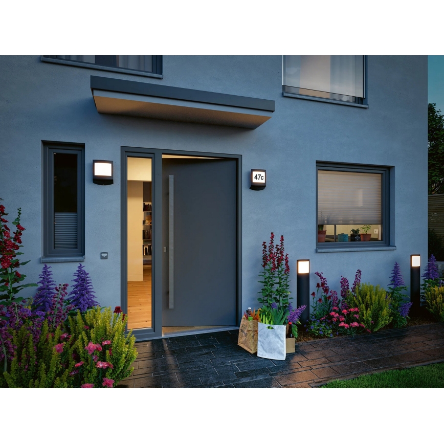 Paulmann 94515 - LED/8,5W IP44 Hämardatav majanumbri valgusti liikumis- ja hämarussensoriga PADEA 230V antratsiit