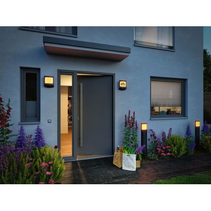 Paulmann 94515 - LED/8,5W IP44 Hämardatav majanumbri valgusti liikumis- ja hämarussensoriga PADEA 230V antratsiit