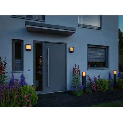 Paulmann 94515 - LED/8,5W IP44 Hämardatav majanumbri valgusti liikumis- ja hämarussensoriga PADEA 230V antratsiit