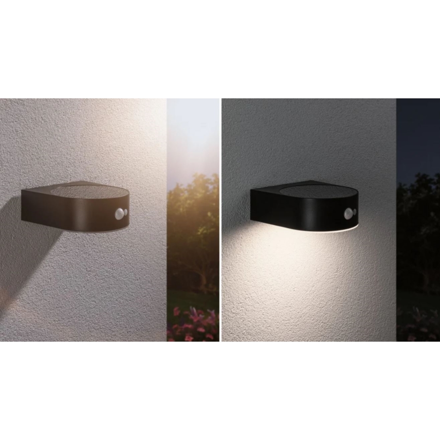Paulmann 94570 - LED/5,5W IP44 Päikesepaneeliga seinavalgusti koos anduriga EILEEN 3,7V 2000 mAh