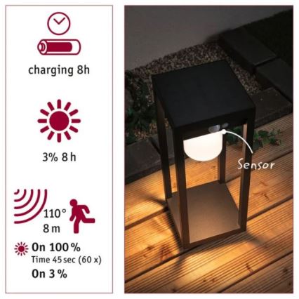 Paulmann 94573 - LED/5,5W IP44 Päiksepatareiga valgusti anduriga MARISOL 3,7V 2000 mAh